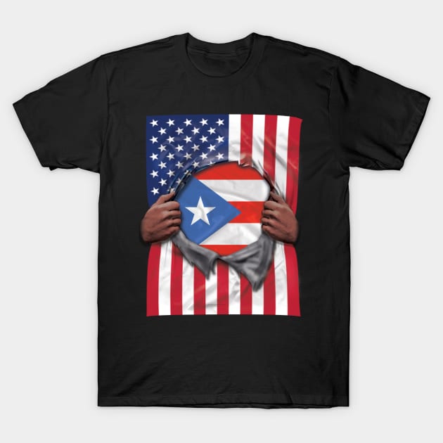 Puerto Rico Flag American Flag Ripped - Gift for Puerto Rican From Puerto Rico T-Shirt by Country Flags